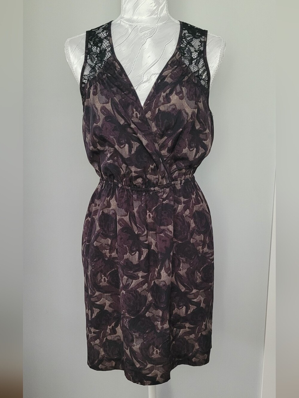Tela Plum Floral Lace-Trim Midi Dress